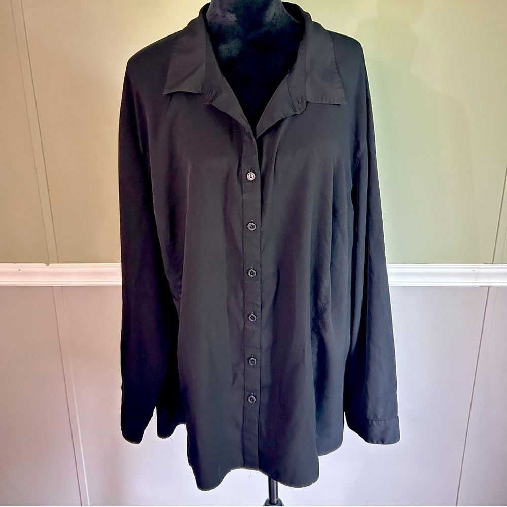 Maggie Barnes 3X Black Long Sleeve Button Down Top